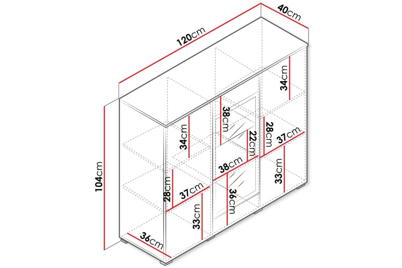 Sherie Vitrineskab 120 cm i Træ - Hvid|Grå - Opbevaring - Skab - Vitrineskabe