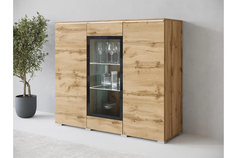 Sherie Vitrineskab 120x104 cm - Brun - Opbevaring - Skab - Vitrineskabe