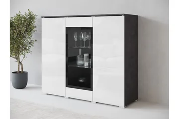 Sherie Vitrineskab 120x104 cm - Hvid / Grå - Opbevaring - Skab - Vitrineskabe