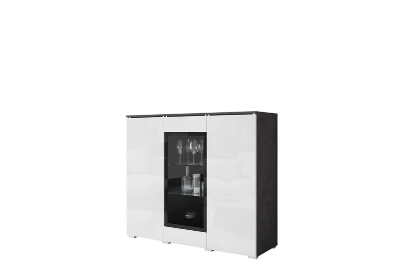 Sherie Vitrineskab 120x104 cm - Hvid / Grå - Opbevaring - Skab - Vitrineskabe