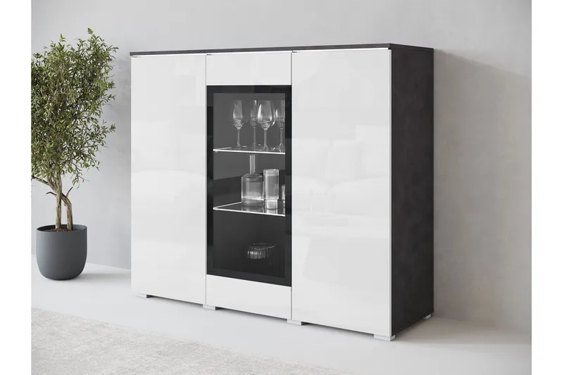 Sherie Vitrineskab 120x104 cm - Hvid / Grå - Opbevaring - Skab - Vitrineskabe