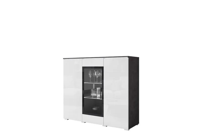 Sherie Vitrineskab 120x104 cm - Hvid / Grå - Opbevaring - Skab - Vitrineskabe