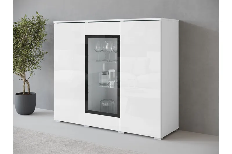 Sherie Vitrineskab 120x104 cm - Hvid - Opbevaring - Skab - Vitrineskabe