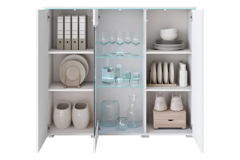 Sherie Vitrineskab 120x104 cm - Hvid - Opbevaring - Skab - Vitrineskabe