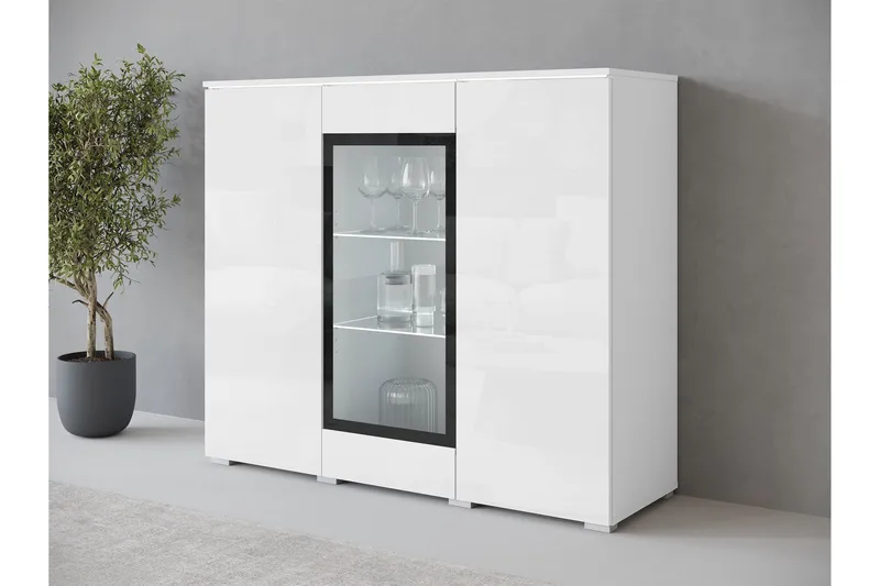 Sherie Vitrineskab 120x104 cm - Hvid - Opbevaring - Skab - Vitrineskabe