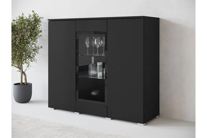 Sherie Vitrineskab 120x104 cm - Sort - Opbevaring - Skab - Vitrineskabe