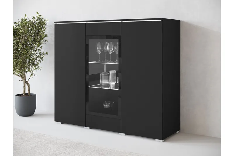 Sherie Vitrineskab 120x104 cm - Sort - Opbevaring - Skab - Vitrineskabe