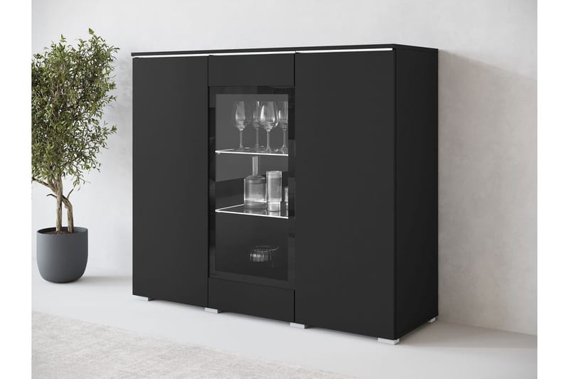 Sherie Vitrineskab 120x104 cm - Sort - Opbevaring - Skab - Vitrineskabe