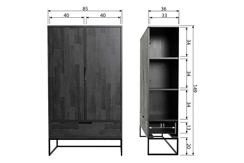 Atila Opbevaringsskab 85 cm - Sort Eg - Opbevaring - Skab - Skabe