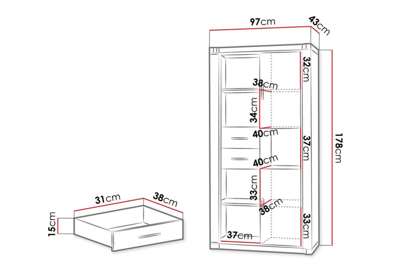 Dallas Opbevaringsskab 44x97 cm - Eg - Skabe