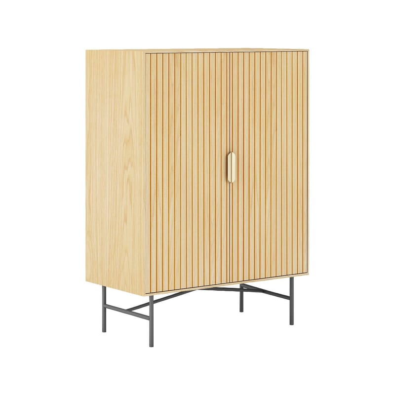 Skab HOME4YOU Bassel 80x40x110 cm 3D melamin, Lyst trædekor / sort / guld