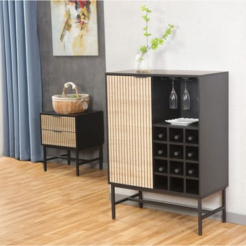 Skab HOME4YOU Helve med vinreol 80x40x110 cm melamin - sort / lyst træ - Opbevaring - Skab - Barskab