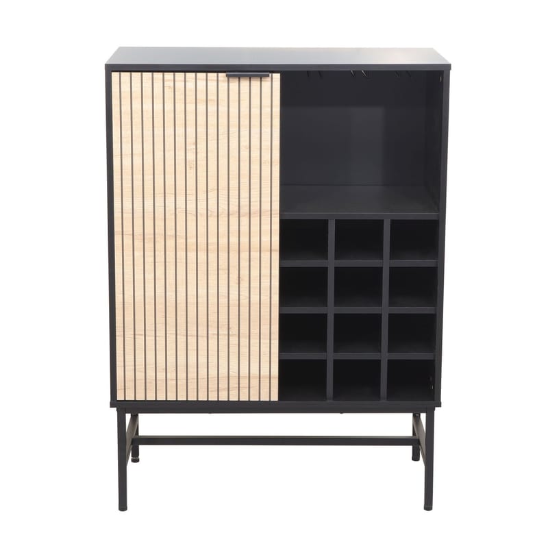 Skab HOME4YOU Helve med vinreol 80x40x110 cm melamin - sort / lyst træ - Opbevaring - Skab - Barskab