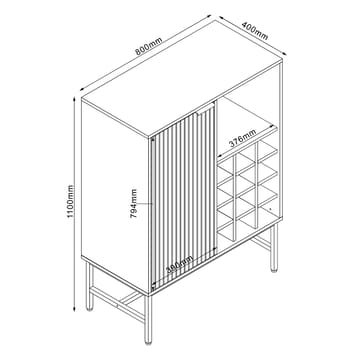 Skab HOME4YOU Helve med vinreol 80x40x110 cm melamin - sort / lyst træ - Opbevaring - Skab - Barskab