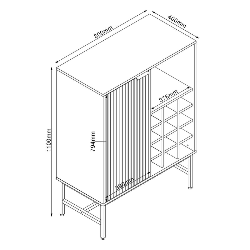 Skab HOME4YOU Helve med vinreol 80x40x110 cm melamin - sort / lyst træ - Opbevaring - Skab - Barskab