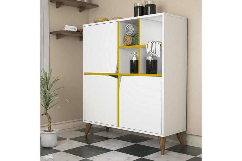 Hovdane Opbevaringsskab 100 cm, Hvid / Gul