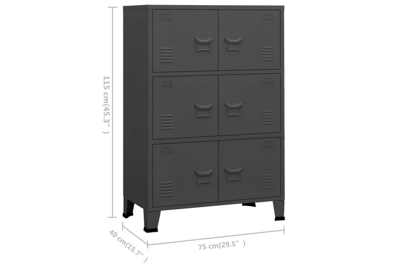 industrielt arkivskab 75x40x115 cm metal antracitgrå - Antracit - Opbevaring - Skab - Skabe