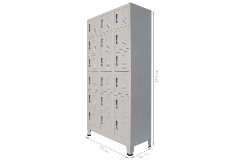 Metalskab Med 18 Rum 90 X 40 X 180 Cm - Grå - Opbevaring - Skab - Skabe - Omklædningsskabe