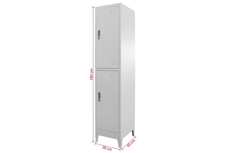 Skab Med 2 Rum Med Lås 38 X 45 X 180 Cm - Grå - Opbevaring - Skab - Skabe - Omklædningsskabe