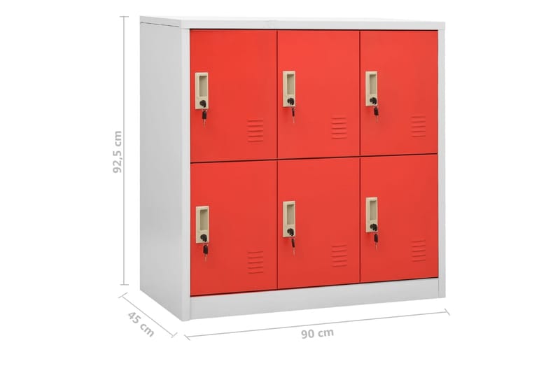 skabe 5 stk. 90x45x92,5 cm stål lysegrå og rød - Grå - Opbevaring - Skab - Skabe - Omklædningsskabe