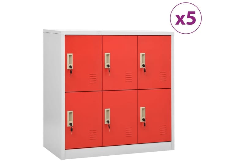 skabe 5 stk. 90x45x92,5 cm stål lysegrå og rød - Grå - Opbevaring - Skab - Skabe - Omklædningsskabe