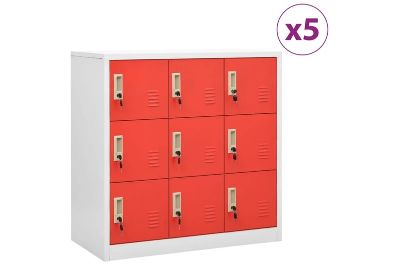 skabe 5 stk. 90x45x92,5 cm stål lysegrå og rød - Grå - Opbevaring - Skab - Skabe - Omklædningsskabe