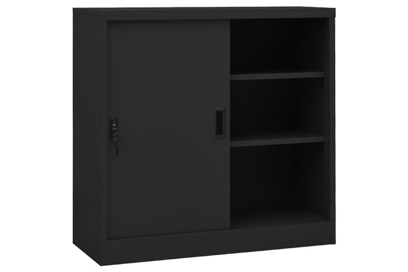 kontorskab med skydedøre 90x40x90 cm stål antracitgrå - Antracit - Opbevaring - Skab - Skabe - Kontorskab - Dokumentskab
