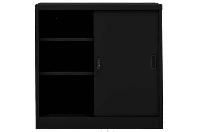 kontorskab med skydedøre 90x40x90 cm stål sort - Sort - Opbevaring - Skab - Skabe - Kontorskab - Dokumentskab