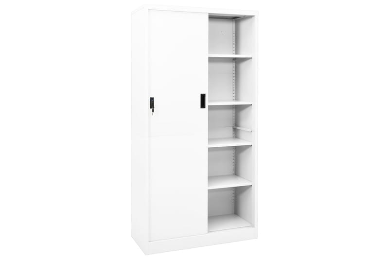 kontorskab med skydelåger 90x40x180 cm stål hvid - Hvid - Opbevaring - Skab - Skabe - Kontorskab - Dokumentskab
