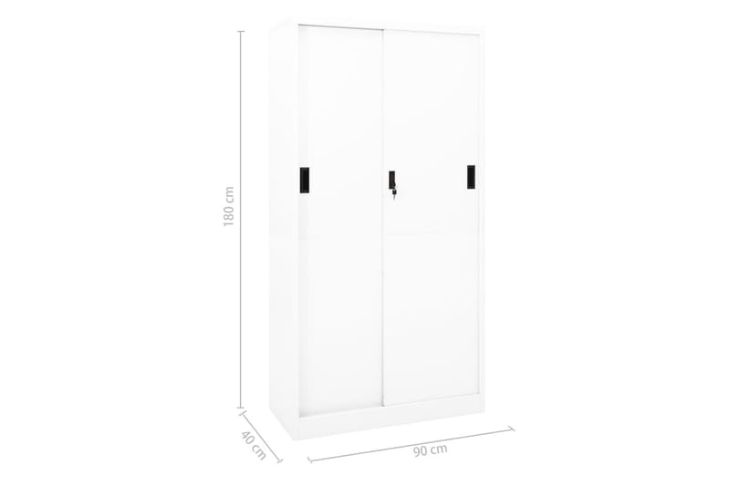 kontorskab med skydelåger 90x40x180 cm stål hvid - Hvid - Opbevaring - Skab - Skabe - Kontorskab - Dokumentskab