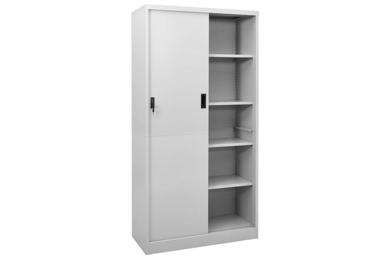 kontorskab med skydelåger 90x40x180 cm stål lysegrå - Grå - Opbevaring - Skab - Skabe - Kontorskab - Dokumentskab