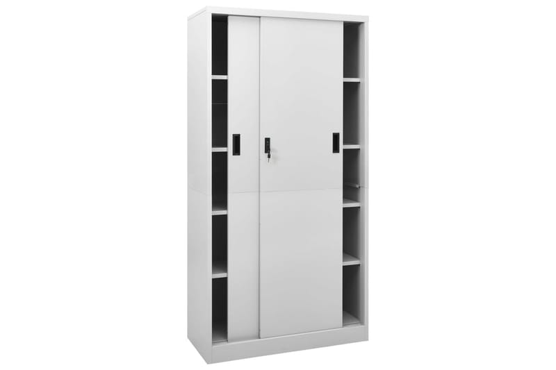 kontorskab med skydelåger 90x40x180 cm stål lysegrå - Grå - Opbevaring - Skab - Skabe - Kontorskab - Dokumentskab