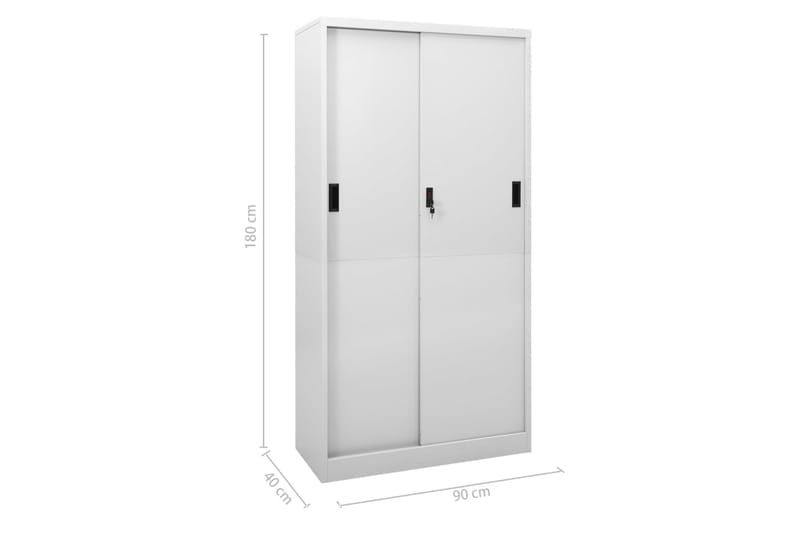 kontorskab med skydelåger 90x40x180 cm stål lysegrå - Grå - Opbevaring - Skab - Skabe - Kontorskab - Dokumentskab