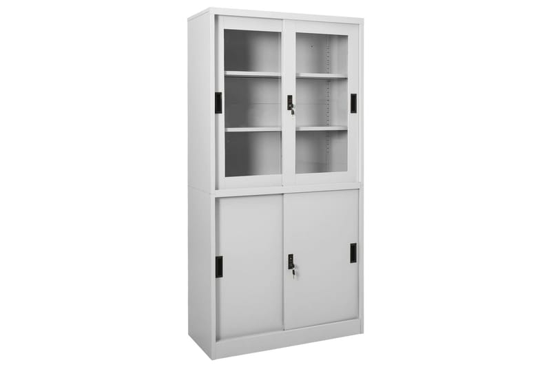kontorskab med skydelåger 90x40x180 cm stål lysegrå - Grå - Opbevaring - Skab - Skabe - Kontorskab - Dokumentskab