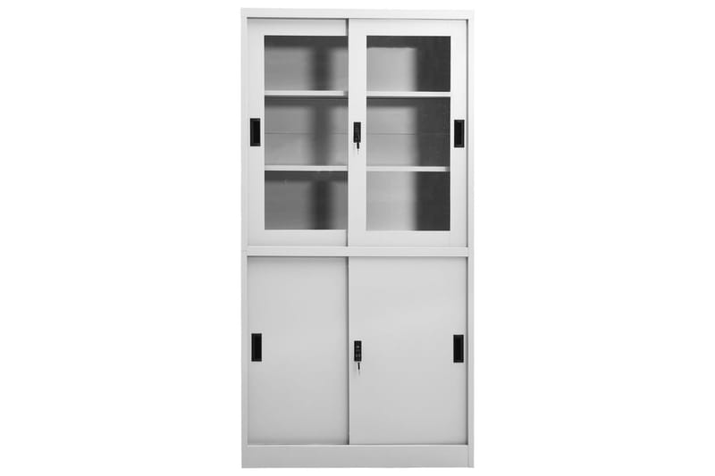 kontorskab med skydelåger 90x40x180 cm stål lysegrå - Grå - Opbevaring - Skab - Skabe - Kontorskab - Dokumentskab