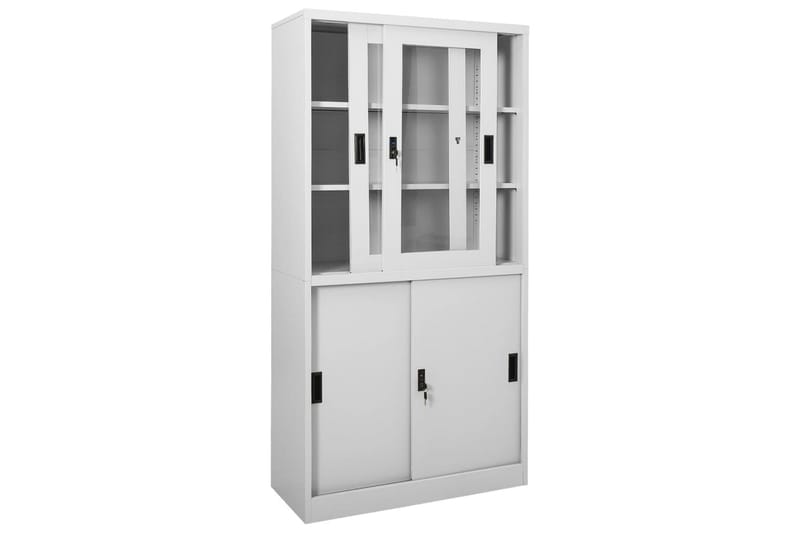 kontorskab med skydelåger 90x40x180 cm stål lysegrå - Grå - Opbevaring - Skab - Skabe - Kontorskab - Dokumentskab