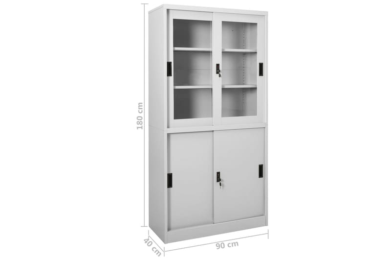 kontorskab med skydelåger 90x40x180 cm stål lysegrå - Grå - Opbevaring - Skab - Skabe - Kontorskab - Dokumentskab