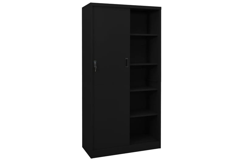 kontorskab med skydelåger 90x40x180 cm stål sort - Sort - Opbevaring - Skab - Skabe - Kontorskab - Dokumentskab