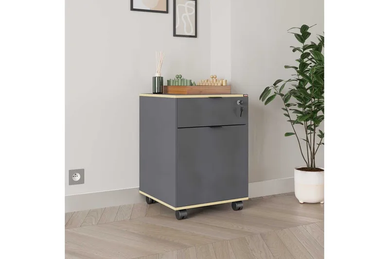 Multifunktionsskab Noriorsteadra Antracit / Eg - Gråfarvet træ/Antracit - Opbevaring - Opbevaringsmøbler - Kommode - Arkivskabe