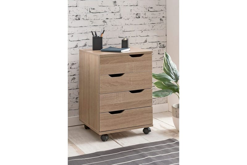 Rullecontainer Wohnling 4-skuffers foliebelagt spånplade med hjul, moderne - Opbevaring - Opbevaringsmøbler - Kommode - Arkivskabe