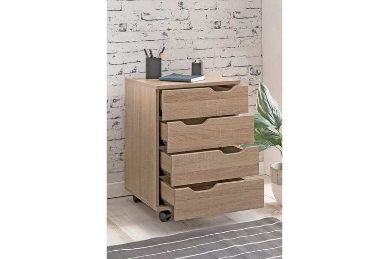 Rullecontainer Wohnling 4-skuffers foliebelagt spånplade med hjul, moderne - Opbevaring - Opbevaringsmøbler - Kommode - Arkivskabe