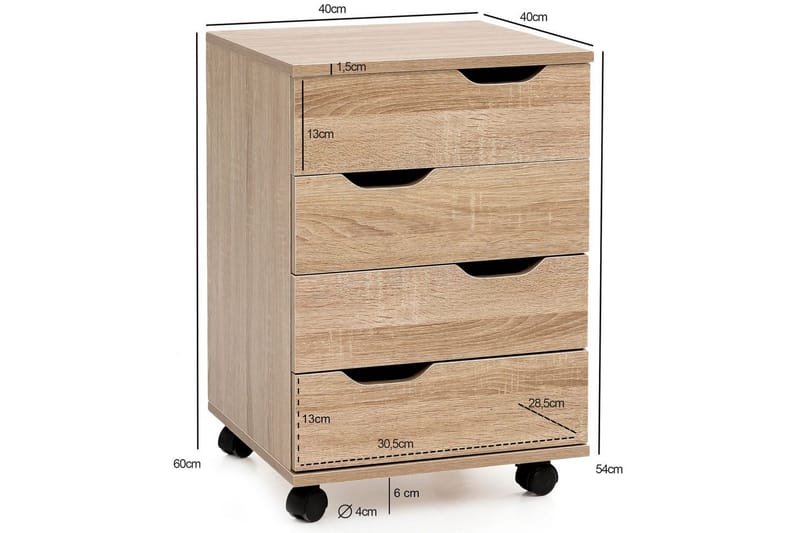 Rullecontainer Wohnling 4-skuffers foliebelagt spånplade med hjul, moderne - Opbevaring - Skab - Skabe - Kontorskab - Tegningsskabe & arkitekt skabe