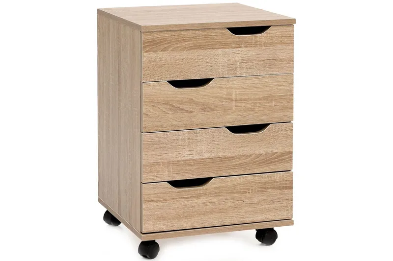 Rullecontainer Wohnling 4-skuffers foliebelagt spånplade med hjul, moderne, undefined