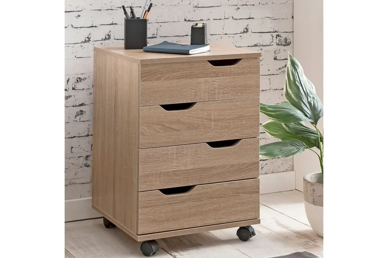 Rullecontainer Wohnling 4-skuffers foliebelagt spånplade med hjul, moderne - Opbevaring - Opbevaringsmøbler - Kommode - Arkivskabe