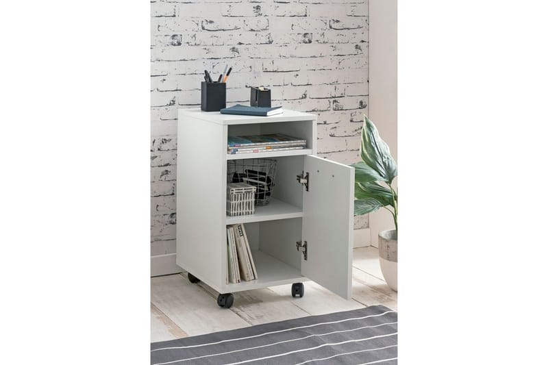 Rullecontainer Wohnling opbevaringsbakke, 1 dør, foliebelagt spånplade med hjul, moderne stil Hvid - Hvid - Opbevaring - Opbevaringsmøbler - Kommode - Arkivskabe