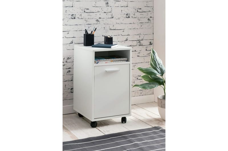 Rullecontainer Wohnling opbevaringsbakke, 1 dør, foliebelagt spånplade med hjul, moderne stil Hvid - Hvid - Opbevaring - Opbevaringsmøbler - Kommode - Arkivskabe