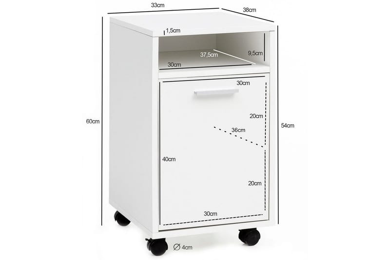 Rullecontainer Wohnling opbevaringsbakke, 1 dør, foliebelagt spånplade med hjul, moderne stil Hvid - Hvid - Opbevaring - Opbevaringsmøbler - Kommode - Arkivskabe
