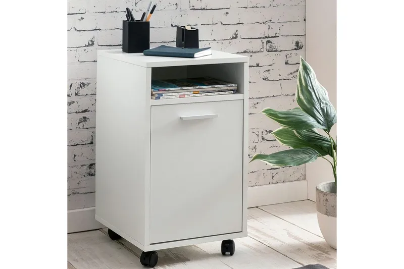 Rullecontainer Wohnling opbevaringsbakke, 1 dør, foliebelagt spånplade med hjul, moderne stil Hvid - Hvid - Opbevaring - Opbevaringsmøbler - Kommode - Arkivskabe