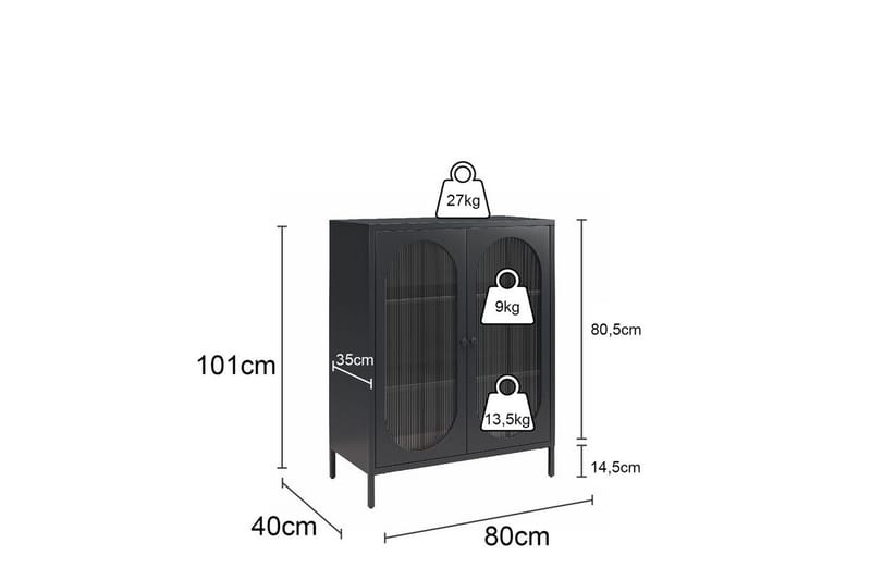 Skab Luna 80x40x102 cm, Sort - 80x40x102 cm, Sort - Opbevaring - Skab - Vitrineskabe