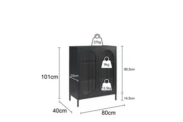 Skab Luna 80x40x102 cm, Sort - 80x40x102 cm, Sort - Opbevaring - Skab - Vitrineskabe